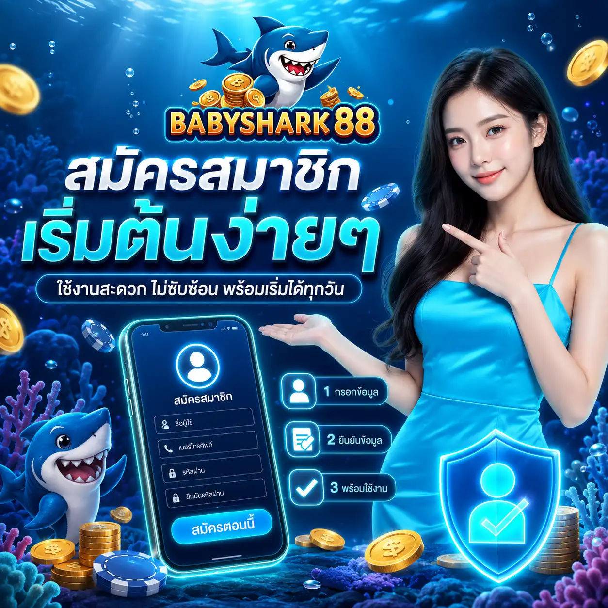 สมัครสมาชิก babysharks888 เริ่มต้นง่าย
